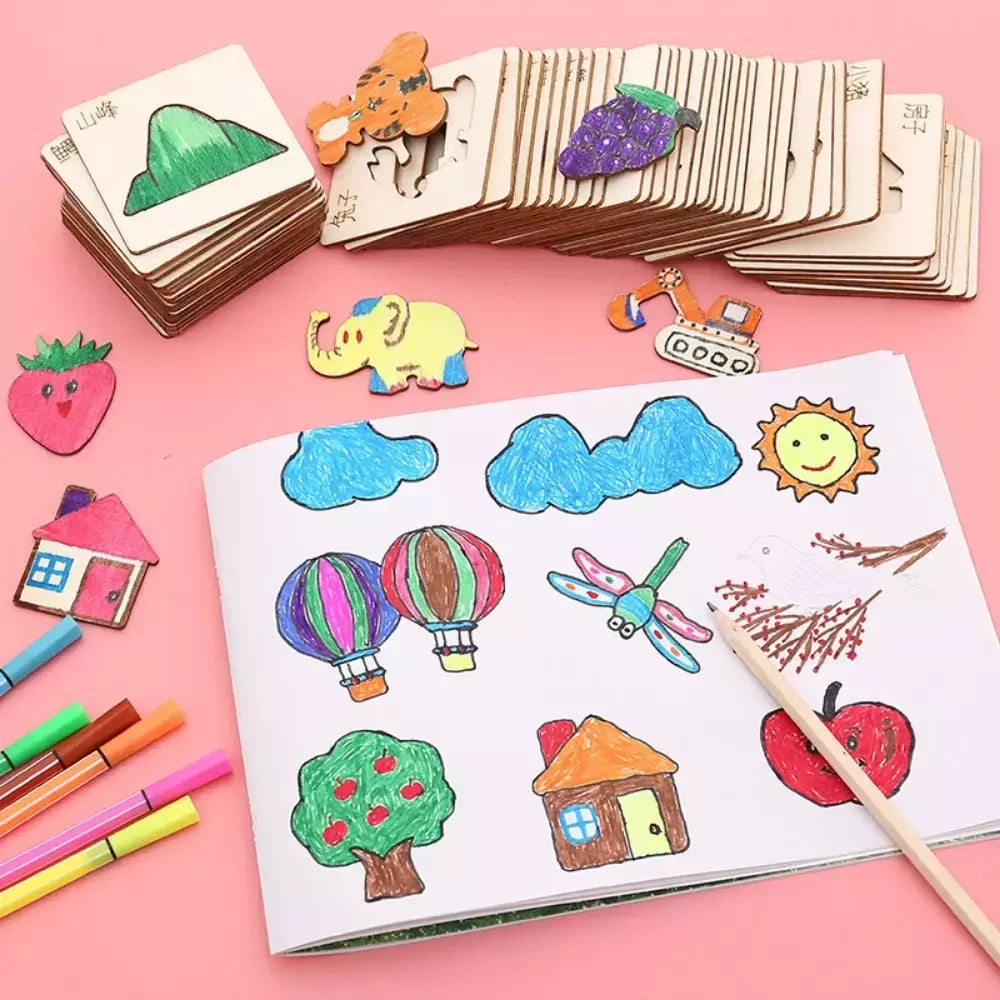 Estênceis de pintura de madeira para crianças, Brinquedos Montessori, Brinquedos de desenho, Aprendizagem Educacional, Presente Infantil, DIY, 20pcs