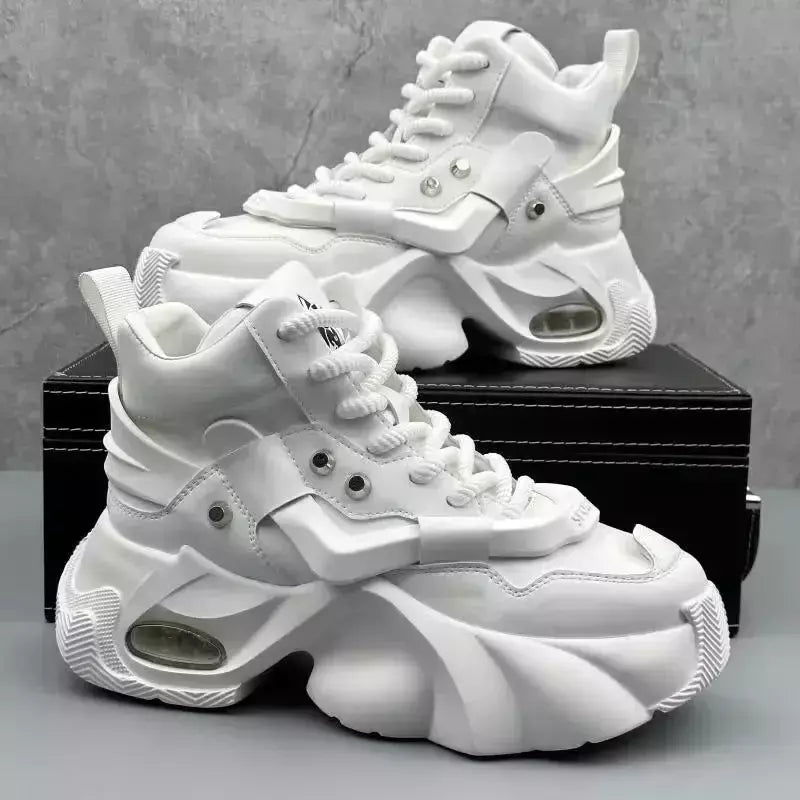 Botas masculinas de alta qualidade 2024 outono nova tendência resistente ao desgaste botas de couro sintético casual rendas até altura crescente botas de moda