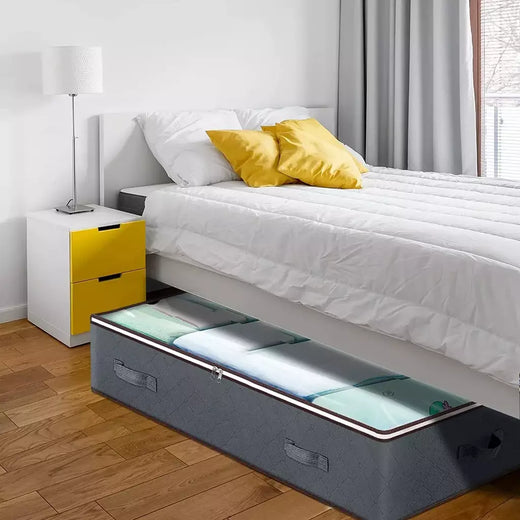 Recipientes de armazenamento dobráveis sob a cama com janela transparente, organizadores de brinquedos e sacos de armazenamento de roupas, caixas de armazenamento de armário