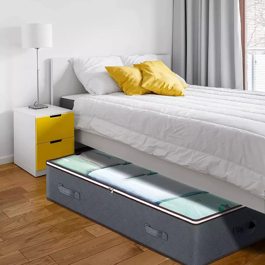 Recipientes de armazenamento dobráveis sob a cama com janela transparente, organizadores de brinquedos e sacos de armazenamento de roupas, caixas de armazenamento de armário