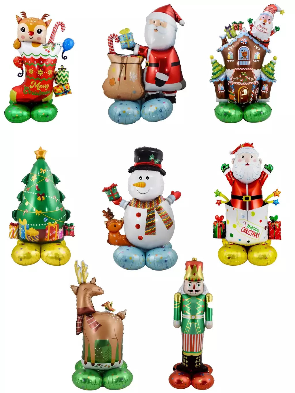 1 conjunto de balões gigantes com pedestal, tema de natal, dia das bruxas, boneco de neve, papai noel, árvore, balão de alce, decorações de natal