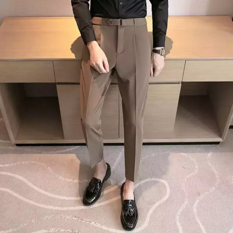 Calça de negócios justa masculina recortada, calça reta elástica, terno masculino de alfaiataria social, estiramento formal tressed, verão, 9 calças recortadas