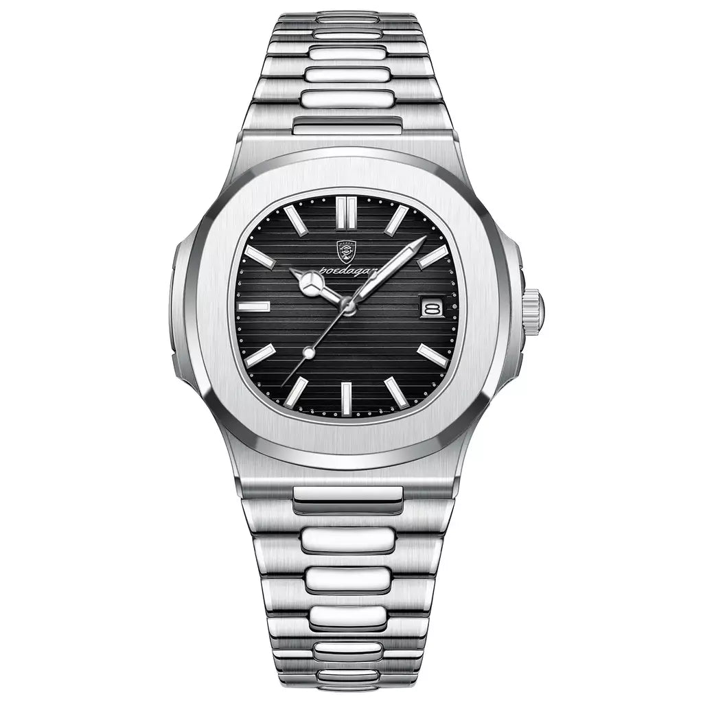 Poedagar quadrado na moda relógio de pulso masculino luminoso à prova dwaterproof água relógio de aço inoxidável para homem data quartzo negócios relógios masculinos reloj