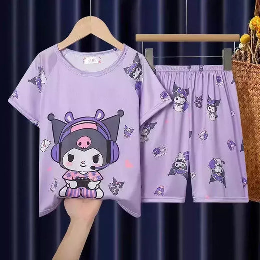 Conjunto de pijama infantil, roupa de manga curta, roupão, roupas para mães e filhos, meninos e meninas velhos, roupas de casa, verão