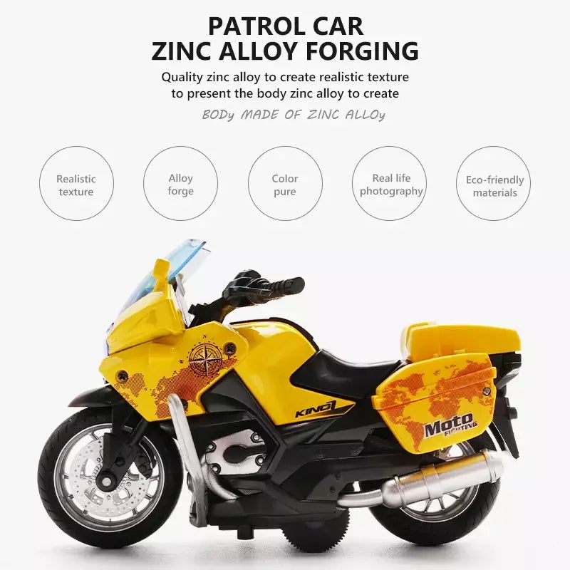 1/14 modelo de carro liga puxar para trás motocicleta locomotiva masculina carro de polícia com luz e veículos de simulação de música brinquedos infantis