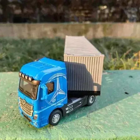 1:50 caminhão contêiner carros de brinquedo modelo fundido pneus de borracha veículo puxar para trás luz música carro em miniatura meninos presentes do festival