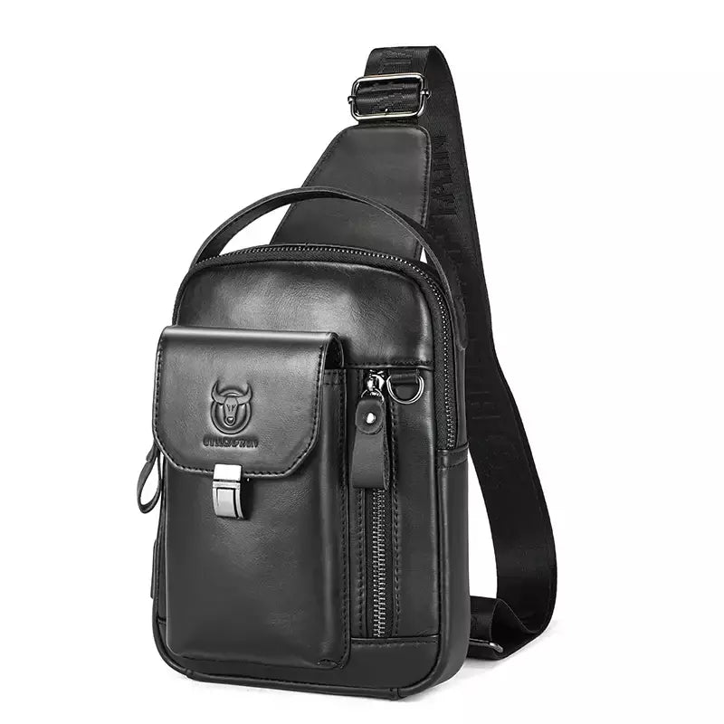 BULLCAPTAIN-Bolsa de Peito de Couro Genuíno Masculina, Bolsa Multifuncional Crossbody, Anti-Roubo, Bolsa Retro para Telefone Móvel, Casual, 7,9";;VERDADEIRO;;"Coffee