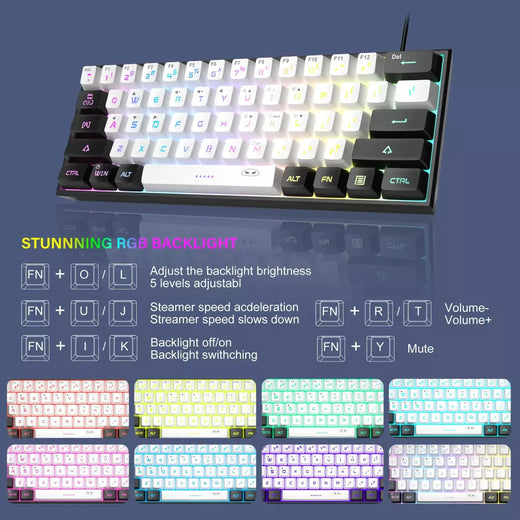 MageGee TS91 60% Teclado Com Fio Compacto 61 Teclas RGB Backlight Pequeno Computador de Escritório Portátil Teclado de Membrana Para PC Windows