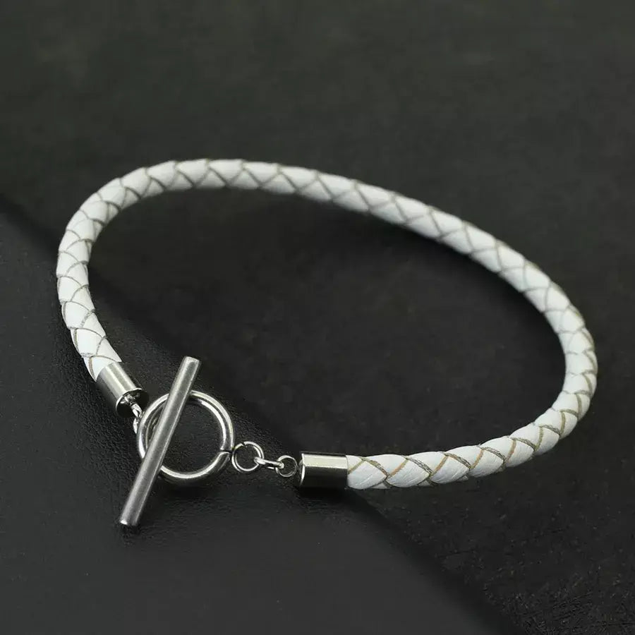 Estilo simples artesanal pulseira de couro genuíno masculino aço inoxidável ot fivela 4mm fino pulseira pulsera de cuero pulseria hombre