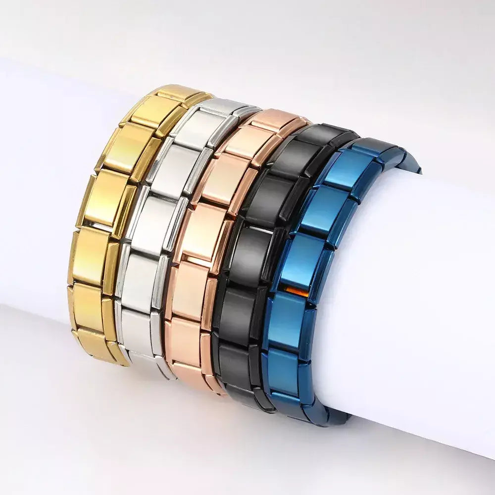 Moda praça itália pulseiras de aço inoxidável para mulheres homens hiphop metal italiano módulos stretchable presente festa aniversário jóias