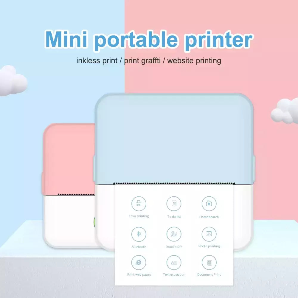 Mini impressora térmica portátil com Bluetooth, impressora sem fio, compatível com Android e iOS