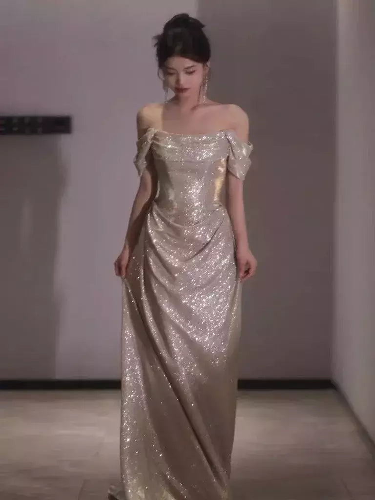Vestido sereia ruched, lantejoulas sexy sem mangas, rabo de peixe leve, longo, cerimônia do anfitrião, vestido de baile de festa, banquete luxuoso