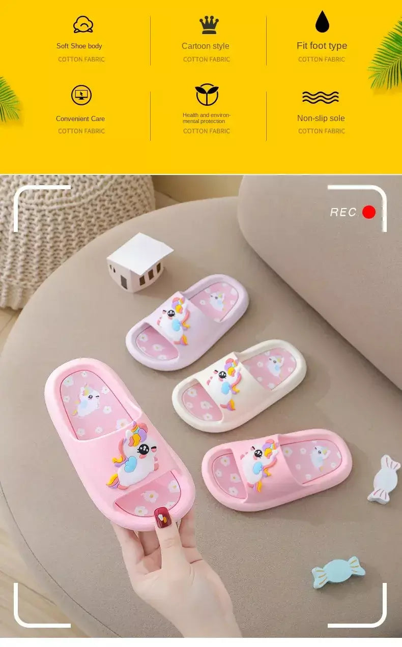 Verão dos desenhos animados chinelos das crianças menina unicórnio chinelo crianças bonito interior casa sapatos de banheiro menino dinossauro flip flops einhorn
