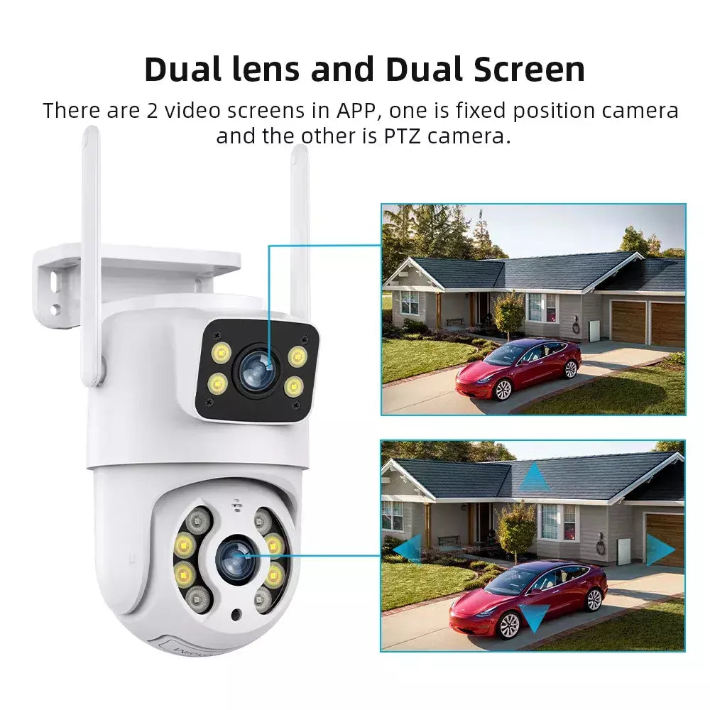 Tuya 8mp wifi câmera ip ptz lente dupla tela dupla detecção manual cor cheia visão noturna câmera de vigilância segurança ao ar livre
