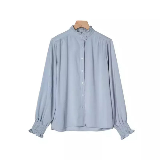 LILYMOON-Camisa de manga comprida feminina, colarinho francês, orelha de madeira, camisa casual coreana, Tops Y2K, pulôver elegante solto, batida na rua
