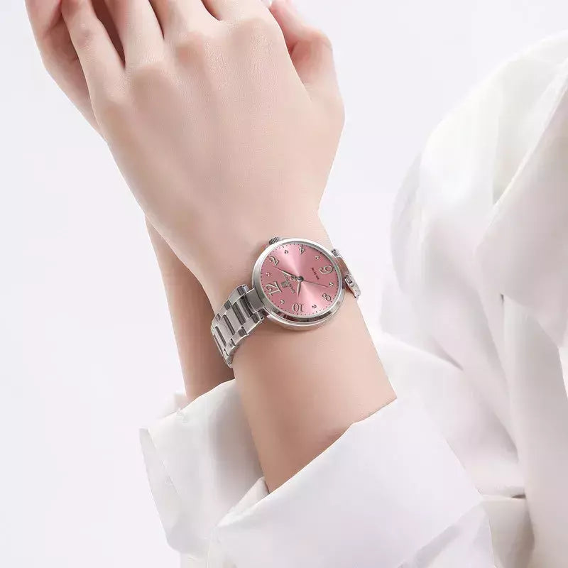 Naviforce relógio de pulso feminino, pulseira de aço inoxidável, impermeável, quartzo, romântico, marca superior, 2023