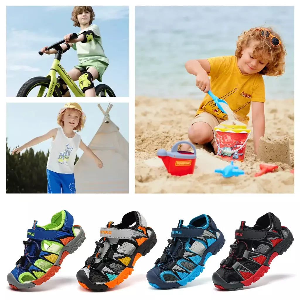 Sandálias esportivas para meninos e meninas, sandálias de verão para crianças, bico fechado, sapatos atléticos de água, sandálias para piscina e praia