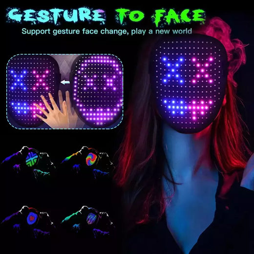 Máscara Luminosa LED com RGB Full Color, Face Changing, Brilhando, Halloween, Natal, Carnaval, Traje, DJ, Light Up, Party Cosplay