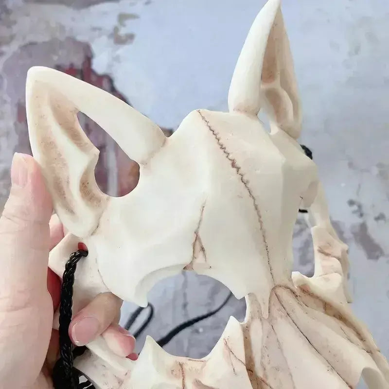 Festa crânio máscara dentes longos demônio esqueleto meia máscara facial lobo dragão tigre houjuu nue máscara cosplay traje de halloween adereços