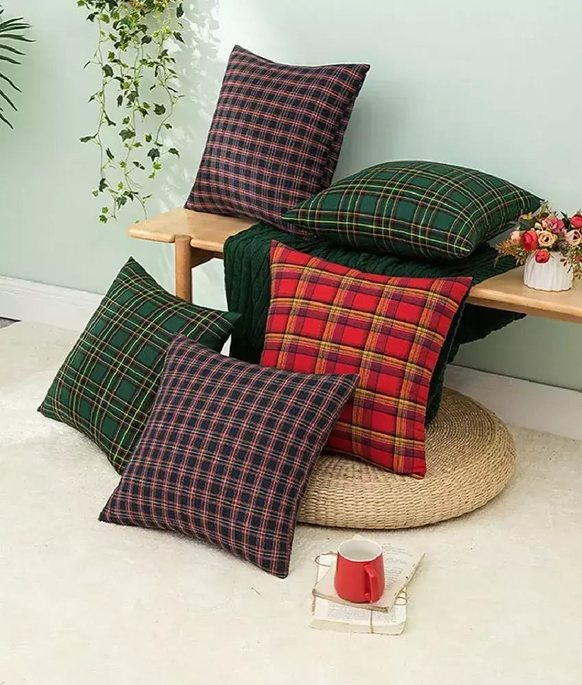 1/2 pçs natal xadrez decorativo lance fronha escocês tartan capa de almofada para fazenda decoração casa verde vermelho 30x50cm
