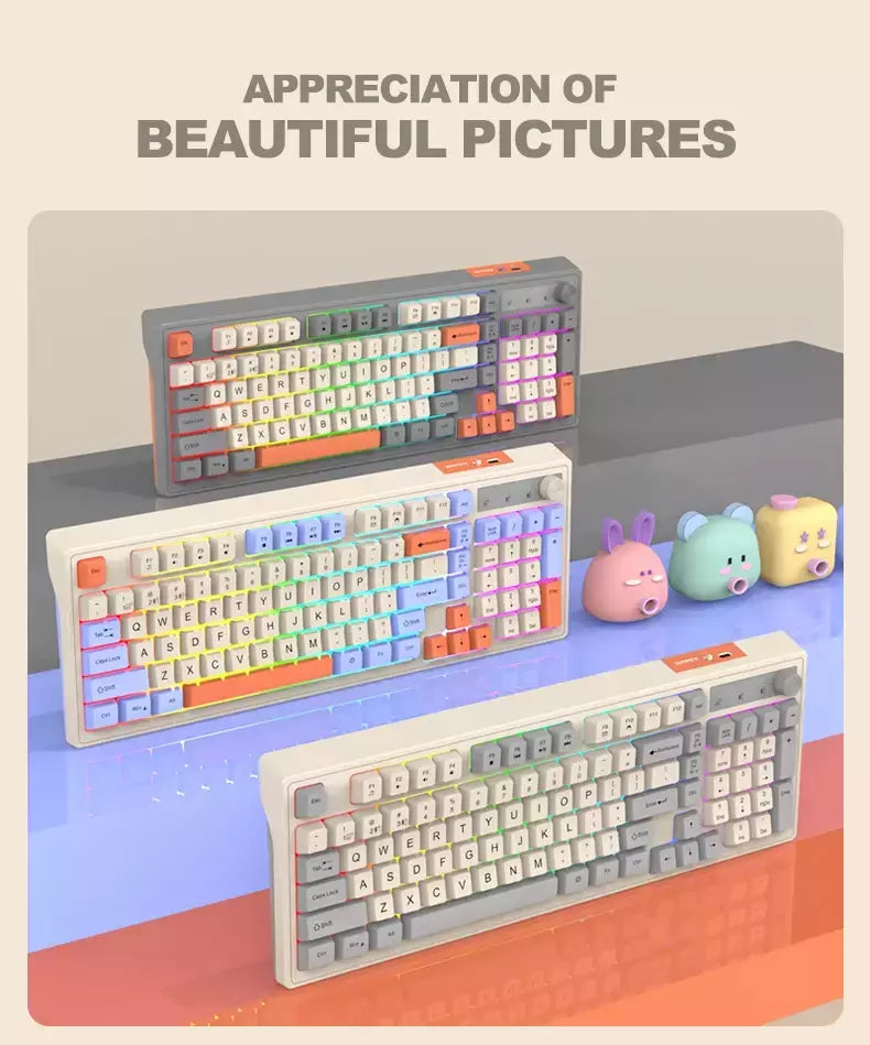 Teclado sem fio multifuncional, Luz do arco-íris, 2.4G, Bluetooth, Conexão de modo duplo, Adequado para computador e laptop, 98 teclas