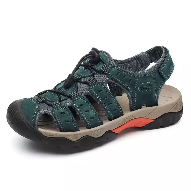 Novas sandálias masculinas de couro genuíno macio sandálias sapatos masculino