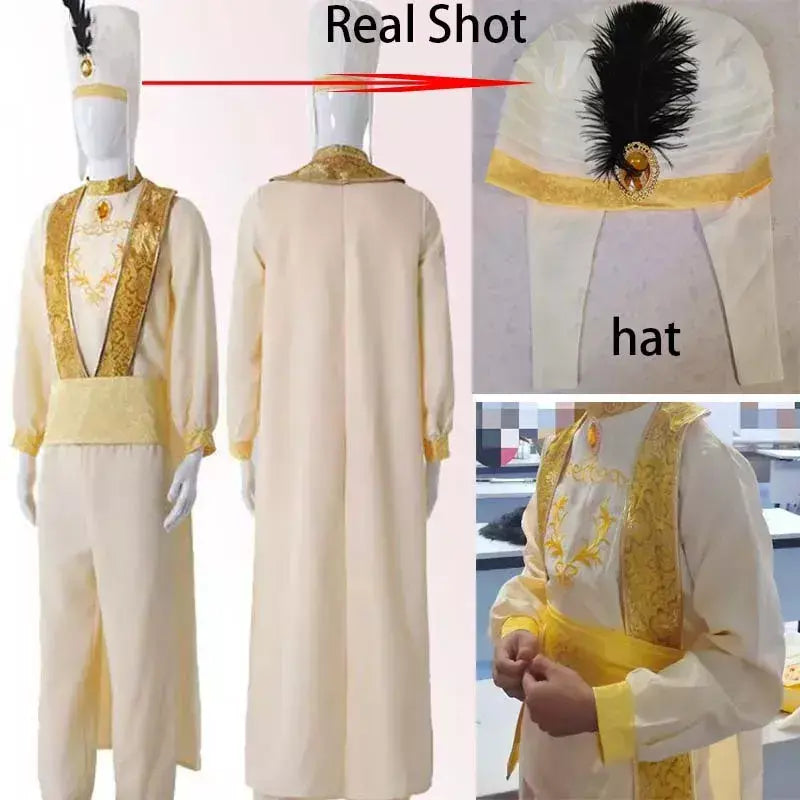 Adulto árabe príncipe cosplay traje conto de fadas magia maravilhosa lâmpada árabe príncipe roupas para o desempenho palco do dia das bruxas