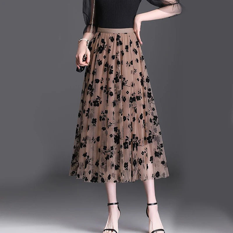 Saia coreana feminina de tule, saia midi solta, elegante feminina casual todas as saias de malha de fósforo, gancho de verão Fashion, nova