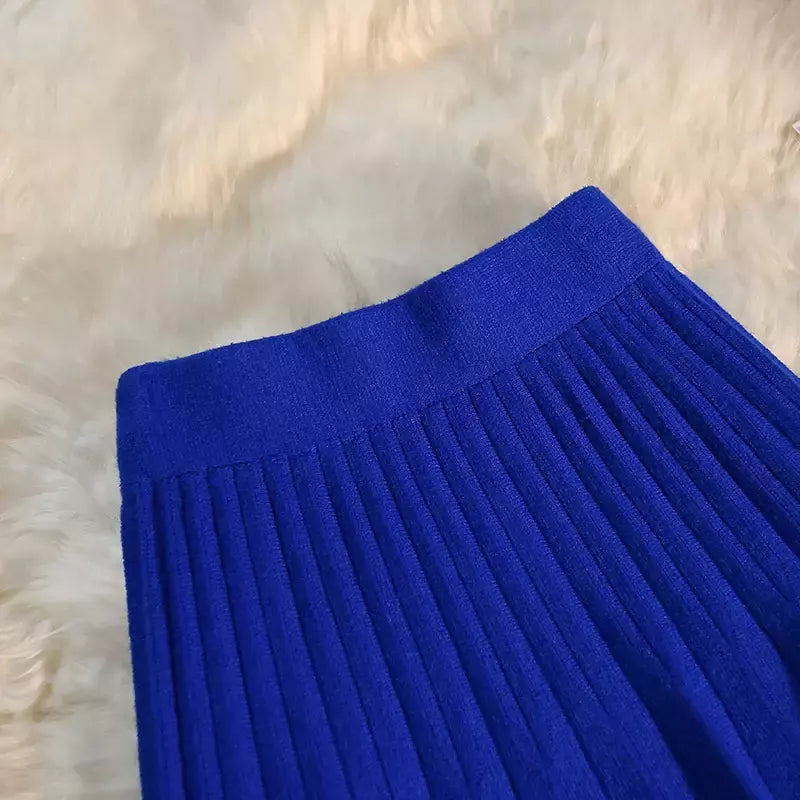 Míni saia plissada de malha feminina, cintura alta elástica, saia guarda-chuva linha A, casual sexy, curta, outono, inverno