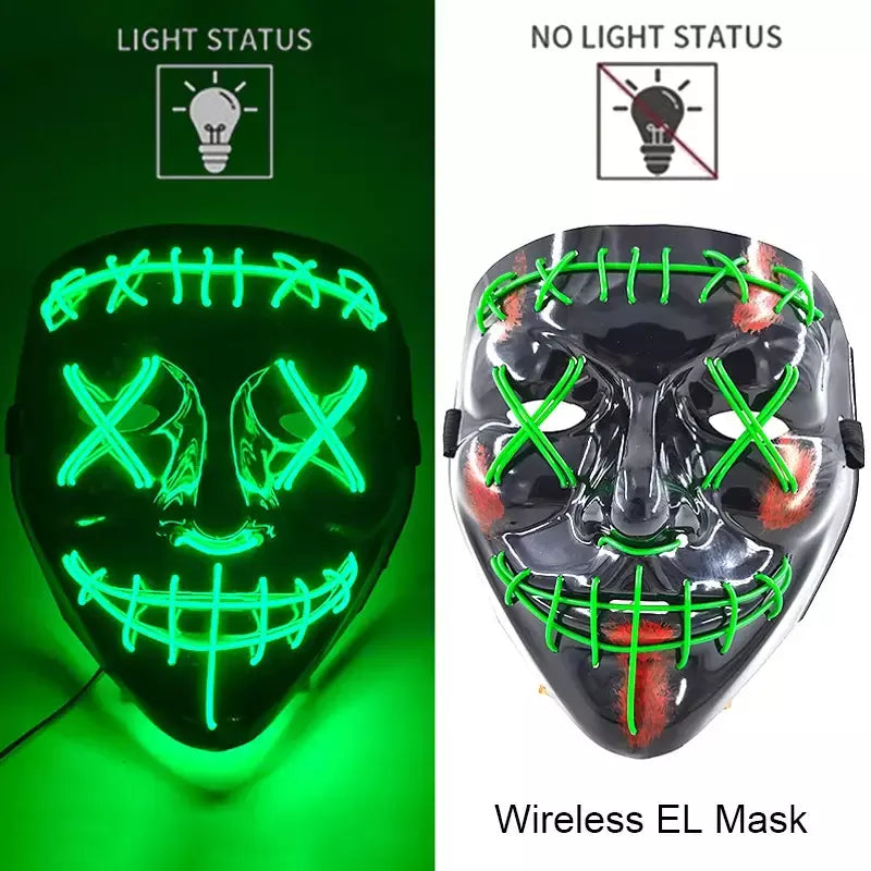 Neon sem fio led máscara de purga brilho no escuro cosplay máscara de terror halloween masquerade festa máscaras brilhantes engraçado vestir-se