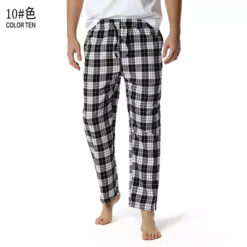 Branco preto xadrez pijama calças inferiores homens relaxando confortável macio algodão flanela casa wear respirável flanela pijama homme
