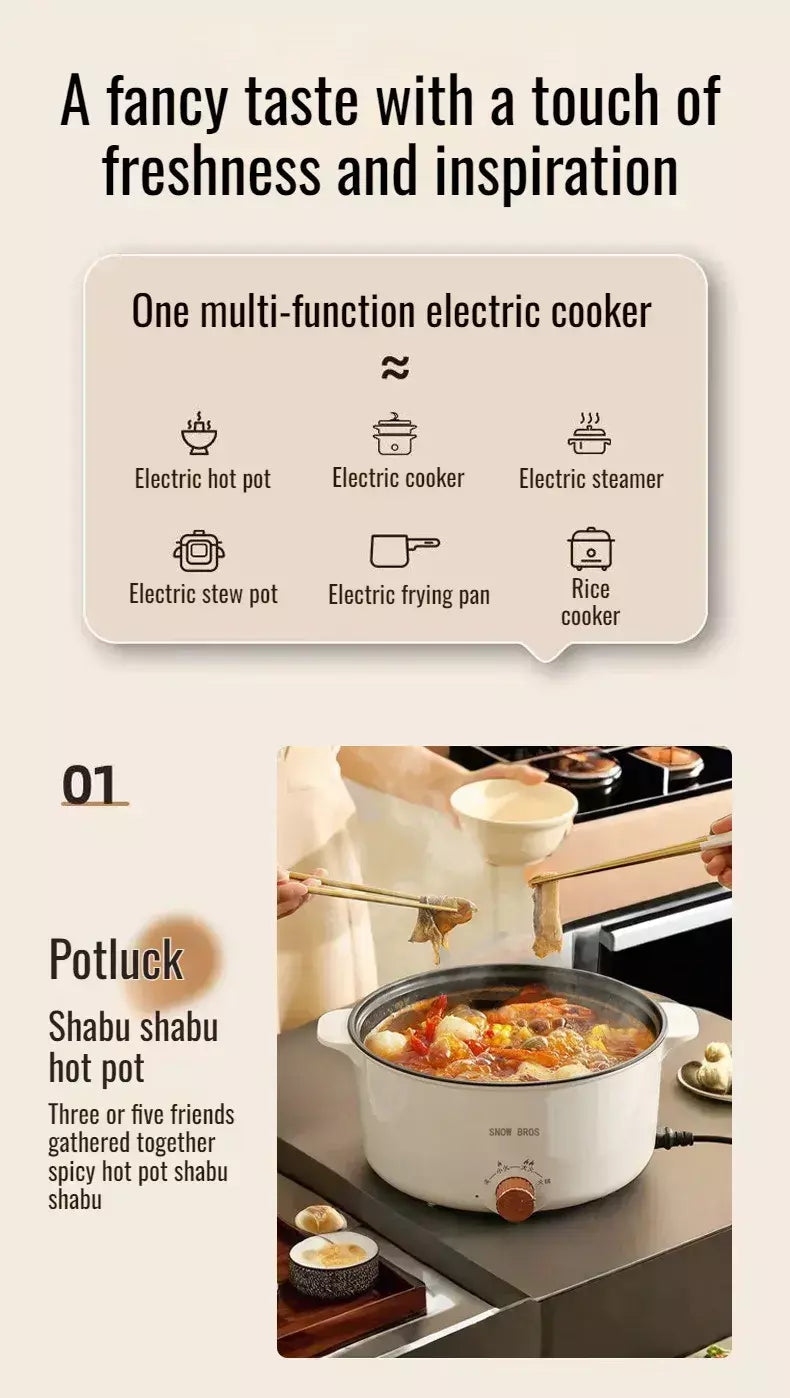 Pote de cozinha elétrico para dormitório estudantil, uso doméstico, panela quente multifuncional, panela elétrica pequena integrada, frigideira antiaderente