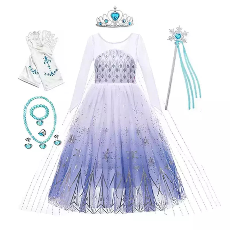 Crianças elsa traje menina aniversário malha vestido de princesa crianças cosplay neve rainha desempenho fantasia noite roupas de halloween