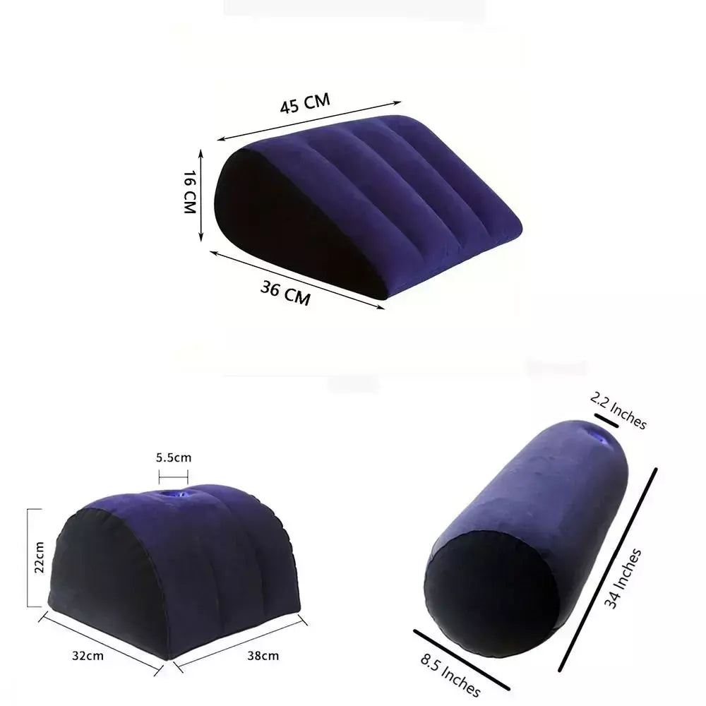 Travesseiro de silicone reunido em pvc, azul + preto, triângulo, cilindro, cunha, travesseiro inflável, macio, almofada relaxante, casa