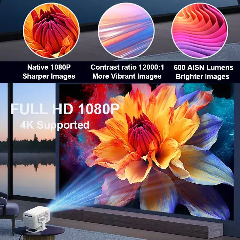 HUAWEISHI 4K Projetor Android Nativo Portátil 1080P Foco Automático 600ANSI Vídeo cinema em casa Projetor led hd externo