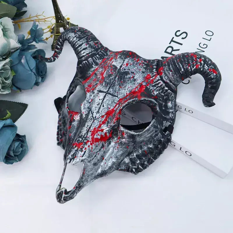 Máscara de terror de Halloween, máscara facial completa, festa de drama, adereços de cosplay, máscara de animal de cabra de plástico, máscara de demônio, fantasia de cabra de terror ele