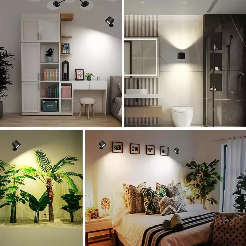 LED cabeça dupla lâmpada de parede com controle remoto, 360 ° Rotatable, USB Recarga, sem fio, portátil, Night Light para o quarto, lâmpada de leitura, Touch Control