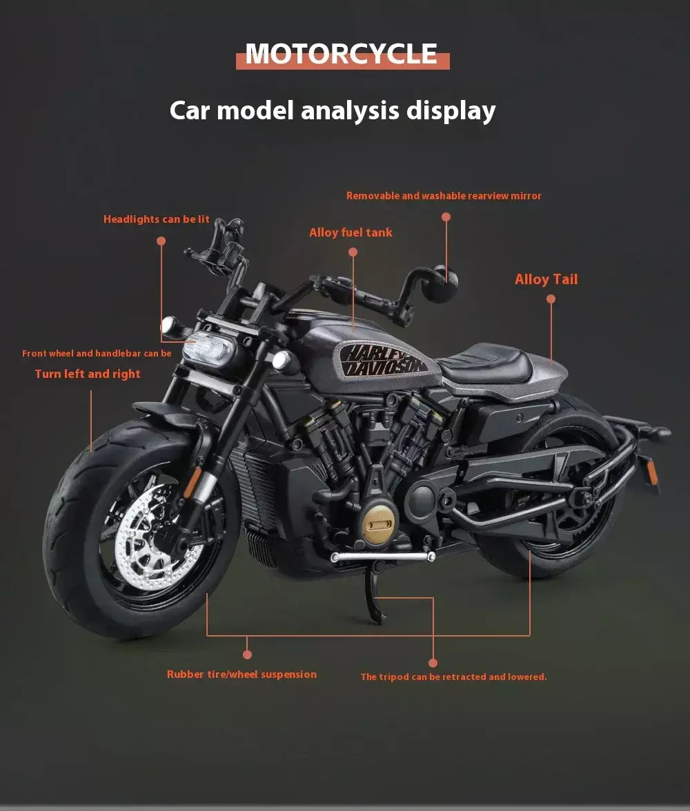 Simulação 1/12 davidson SPORTSTER-S motocicleta de liga off-road, ornamentos de modelo para crianças brinquedos para meninos presentes de feriado