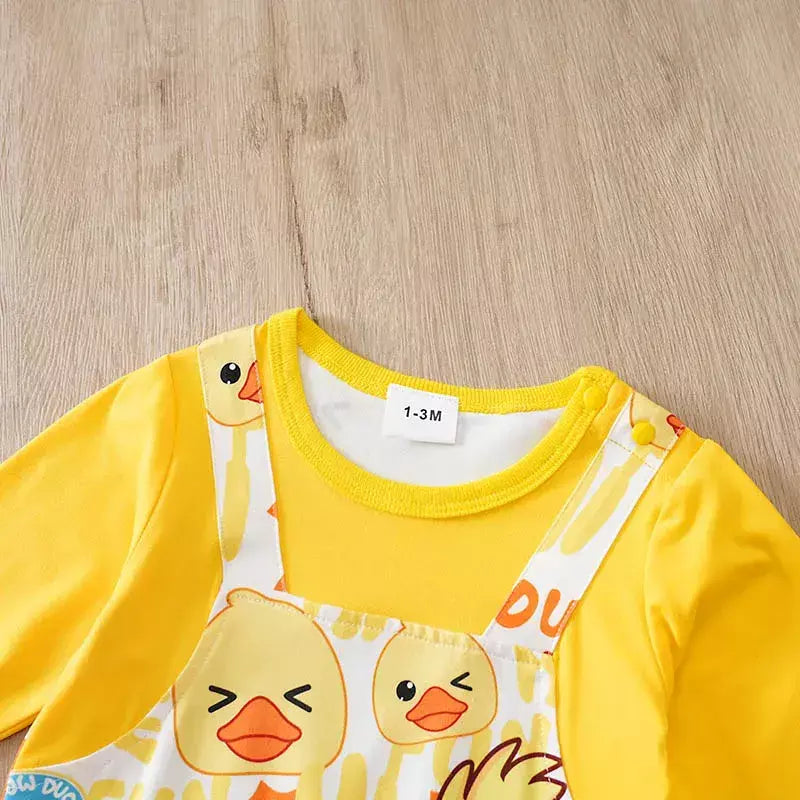Bebê meninos meninas dos desenhos animados pato amarelo outono manga longa macacão infantil da criança recém-nascido 0-18 meses quente macio aconchegante