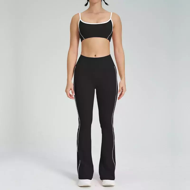 Terno de Yoga Patchwork de duas peças para mulheres, cintura alta Flare Leggings, roupas de treino Fitness Sportswear agasalho