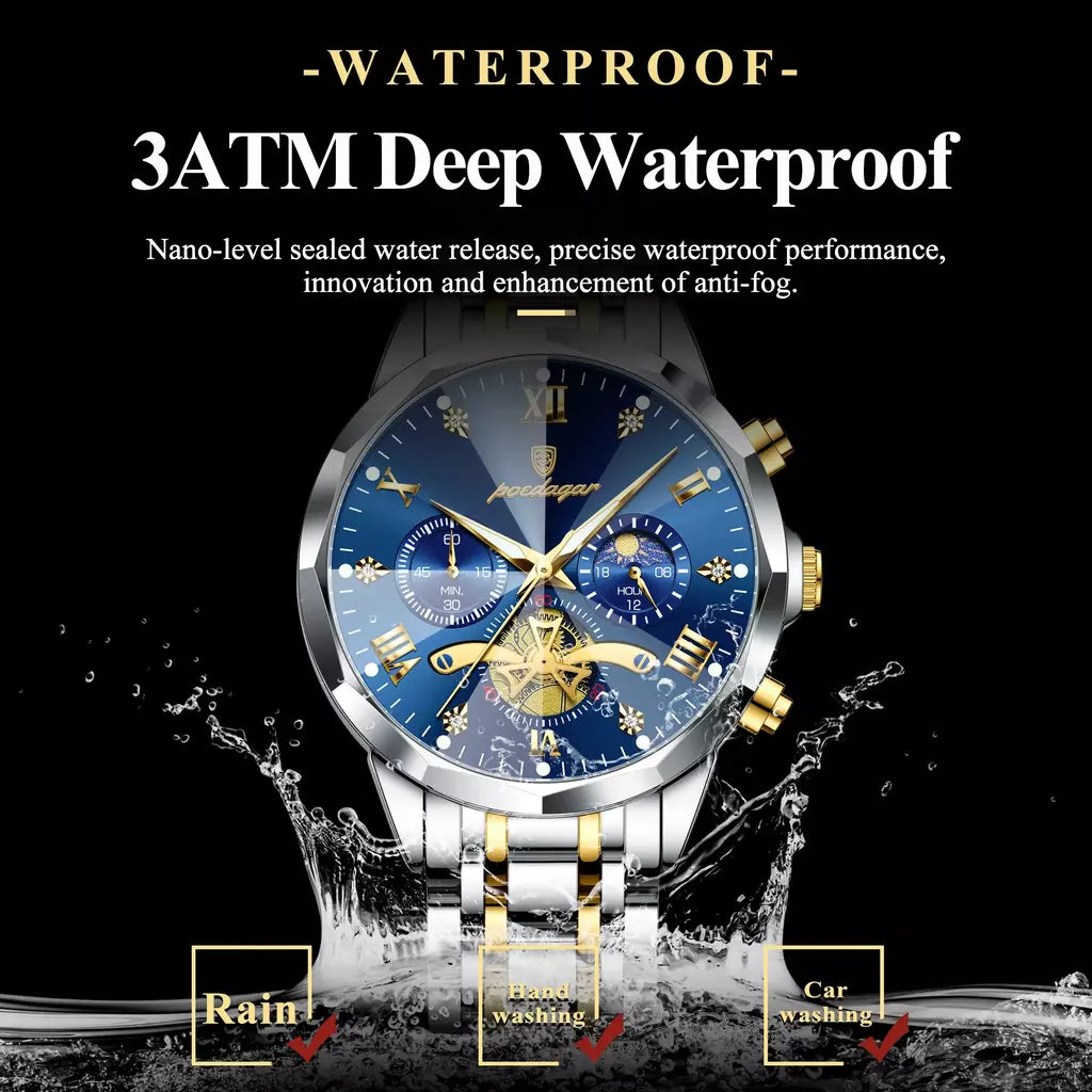 Poedagar luxo relógio masculino topo original à prova dwaterproof água luminosa cronógrafo homem relógio de pulso aço inoxidável quartzo relógios masculinos reloj