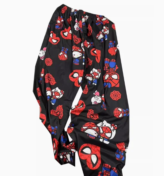 Olá kitty homem-aranha algodão solto senhoras calças de pijama calças de pijama feminino masculino dos desenhos animados sleep bottoms lounge wear menina sono