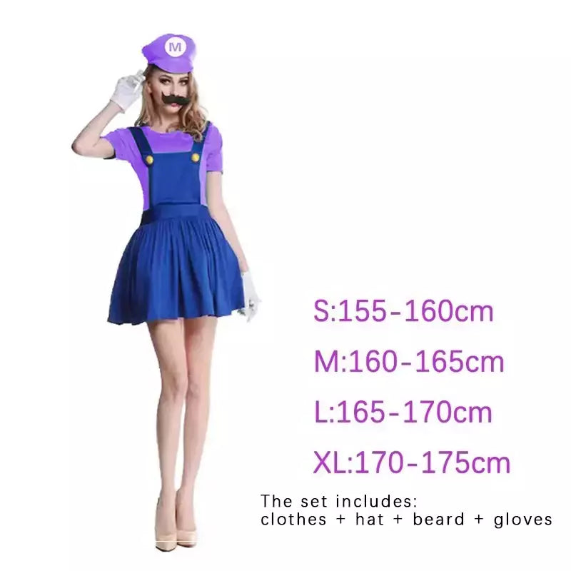 Jogo marios super luigi irmãos uniforme conjunto cosplay trajes engraçado anime adulto homem macacão mulher vestido traje de halloween