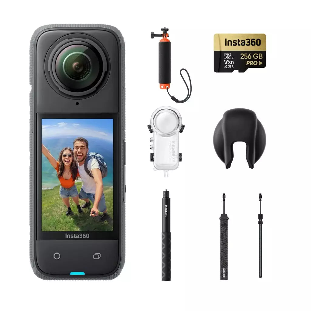 Insta360 X4 - Câmera de ação 360 à prova d'água 8K, vídeo grande angular 4K, bastão de selfie invisível, último de 135 minutos, protetores de lente removíveis,