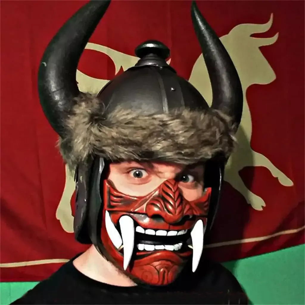 Halloween japonês samurai fantasma diabo máscara halloween diabo guerreiro role play horror diabo guerreiro prajna assassino máscara grossa