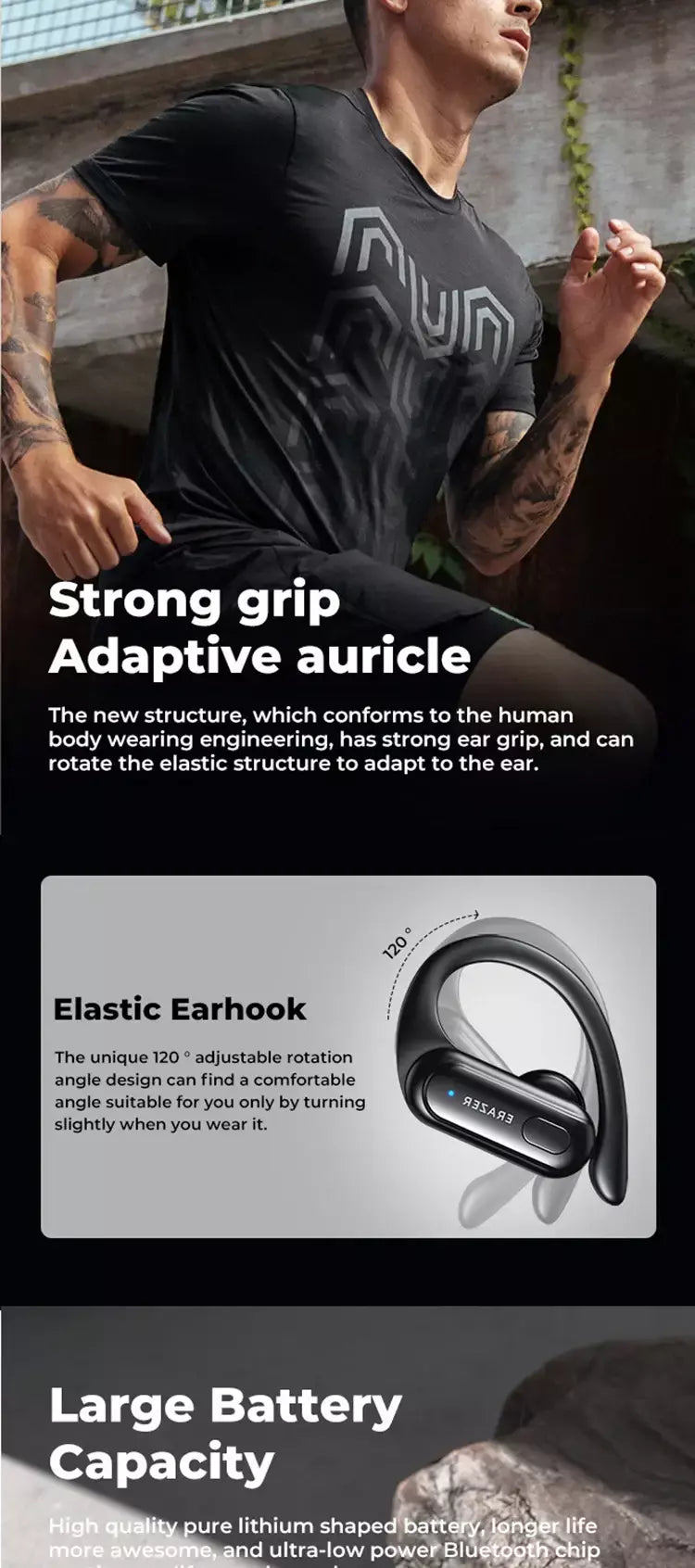 Erazer xt60pro esportes sem fio fones de ouvido bluetooth alta fidelidade redução ruído fone com microfone gancho