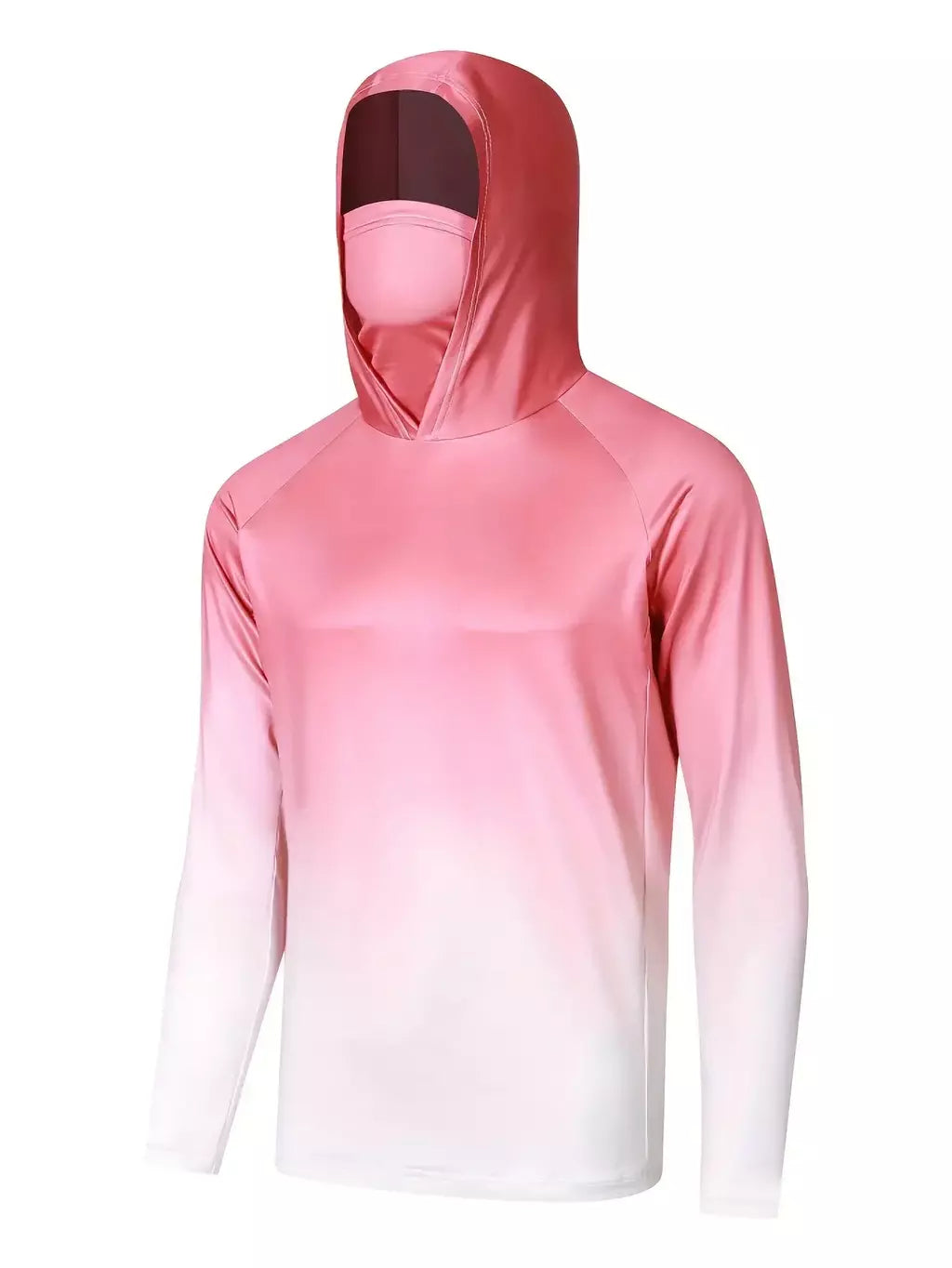 Camisa de pesca com capuz respirável masculina, top absorvente de umidade com polaina de pescoço UV e máscara facial integrada para atividades ao ar livre