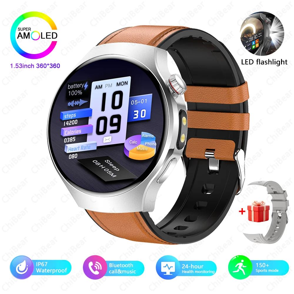 Novo relógio inteligente masculino tela de toque completa bússola bluetooth chamada lanterna esportes atividade fitness freqüência cardíaca à prova dwaterproof água smartwatch