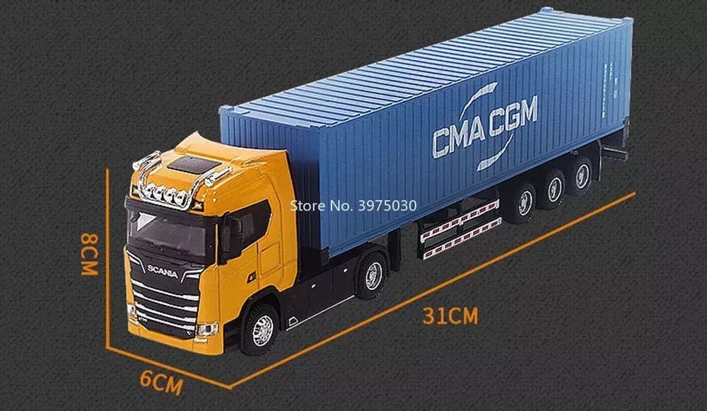 1:50 caminhão contêiner carros de brinquedo modelo fundido pneus de borracha veículo puxar para trás luz música carro em miniatura meninos presentes do festival