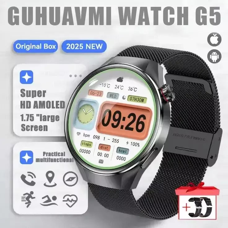 2025 novo relógio original g5 plus relógio inteligente 1.75 "hd tela amoled gps pista freqüência cardíaca bluetooth chamada bússola smartwatch para homem